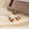 Red Zircon Fruit Cherry Pendant Earrings Necklace For Women New Trend Fashion Collarbone Chain Jewelry Set Gifts