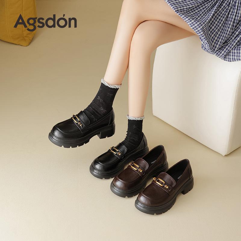 Augustine black loafers women's 2025 new autumn platform casual huge good-looking British small leather shoes