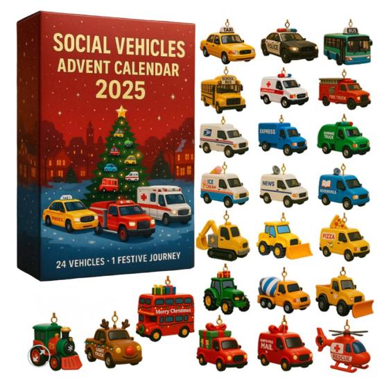 Social Vehicle Advent Calendar 24 Days Acrylic Ornament for Christmas Tree Decor Countdown Decoration for Kids Car Enthusiasts