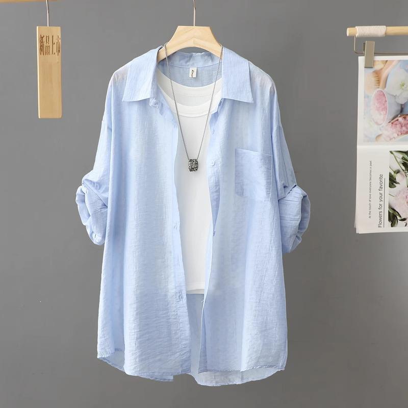

Women s Lightweight Sun Protection Cardigan: Anti-Wrinkle, Non-Iron, Long-Sleeve, Medium-Length, Casual Top L (Recommended 105-130 jin) світло-синій колір