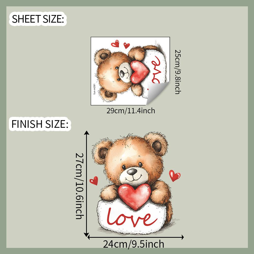 Valentine‘s Day Cute Bear with Love Heart Toilet Seat Sticker Bathroom Decor Removable Waterproof Decal