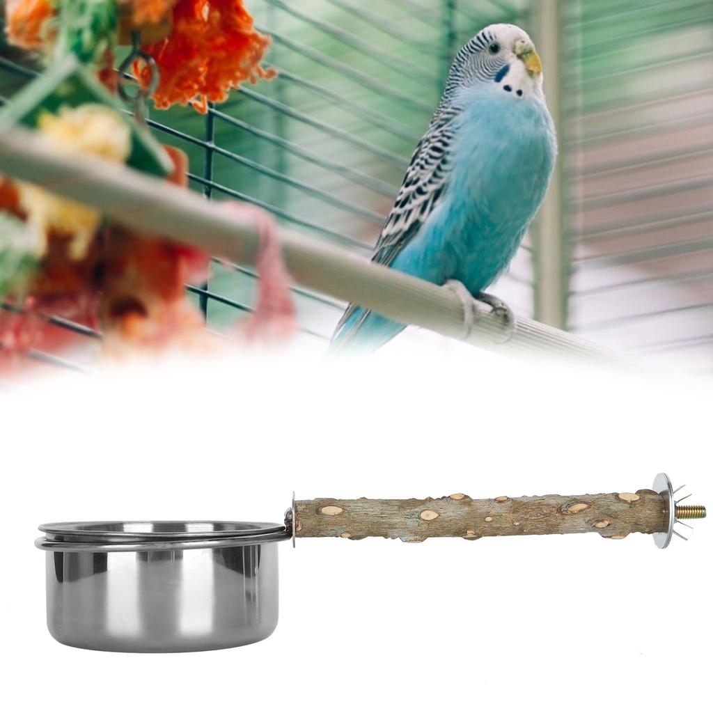 Parrots Stainless Steel Feeding Cups with Clamp Holder Birds Water Food Bowl Stand