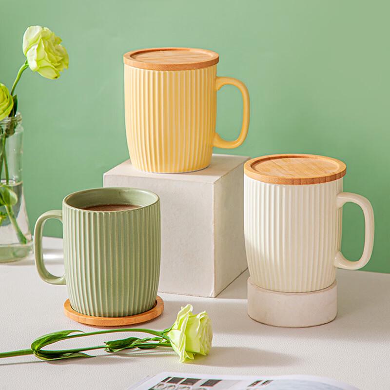 De Ou Xing Guang Striped Ceramic Coffee Mugs (Set of 2)