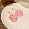 Holiday Style Pink Flower Earrings Female Sweet Exaggerated Temperament Pearl Stud Earrings Square Face Thin Ears
