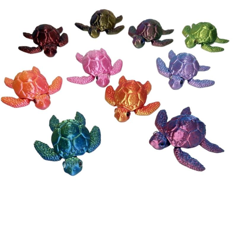 Figurines de Tortue Imprimées en 3D Articulations Mobiles Collection Créative Ornements Décoration de Bureau Cadeaux de Fête