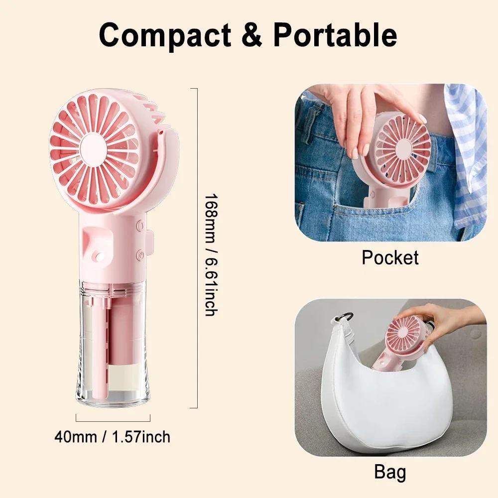 Mini Handheld Misting Fan - USB Rechargeable Portable Humidifier, Pocket Cooler with Water Spray for Travel & Outdoor Use