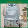 Pattern Sweet Checkered Lace Design Student Backpack With Plush Decor Pendant