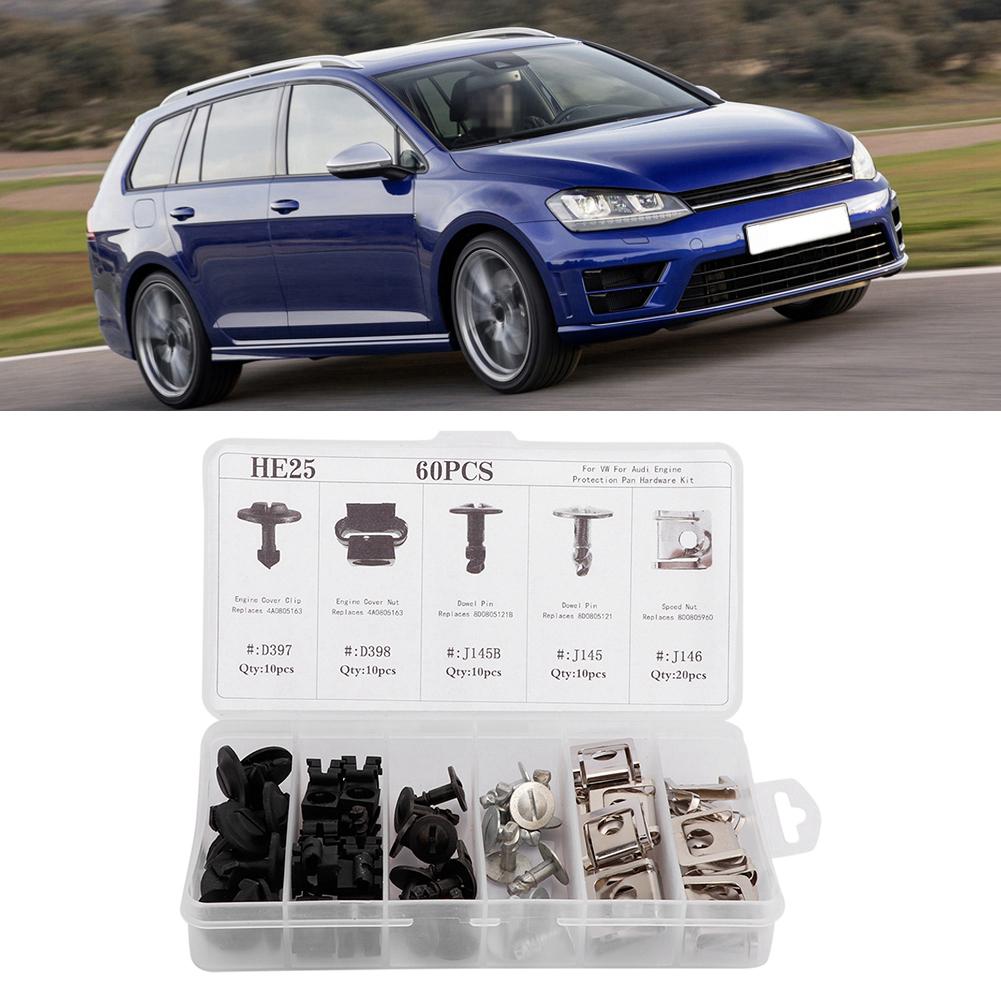 60Pcs Car Engine Protection Pan Clips Nut Pin Hardware Kit