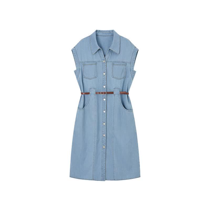 Demana Women's Cloud Cotton Denim V-Neck Midi Dress