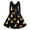 Kvinners uformelle mote Halloween trykt V-hals vintage kjole
