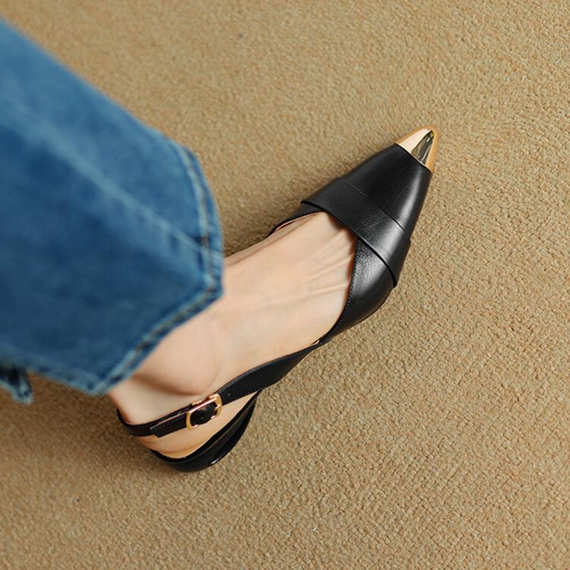 Fashion NEW Summer Women Sandals Genuine Leather Shoes for Women Cover Toe Slingback Sandals Pointed Toe Strange Heel Designer Sandals