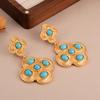 Medieval vintage earrings turquoise exaggerated flower fringed earrings court style thin personality stud earrings
