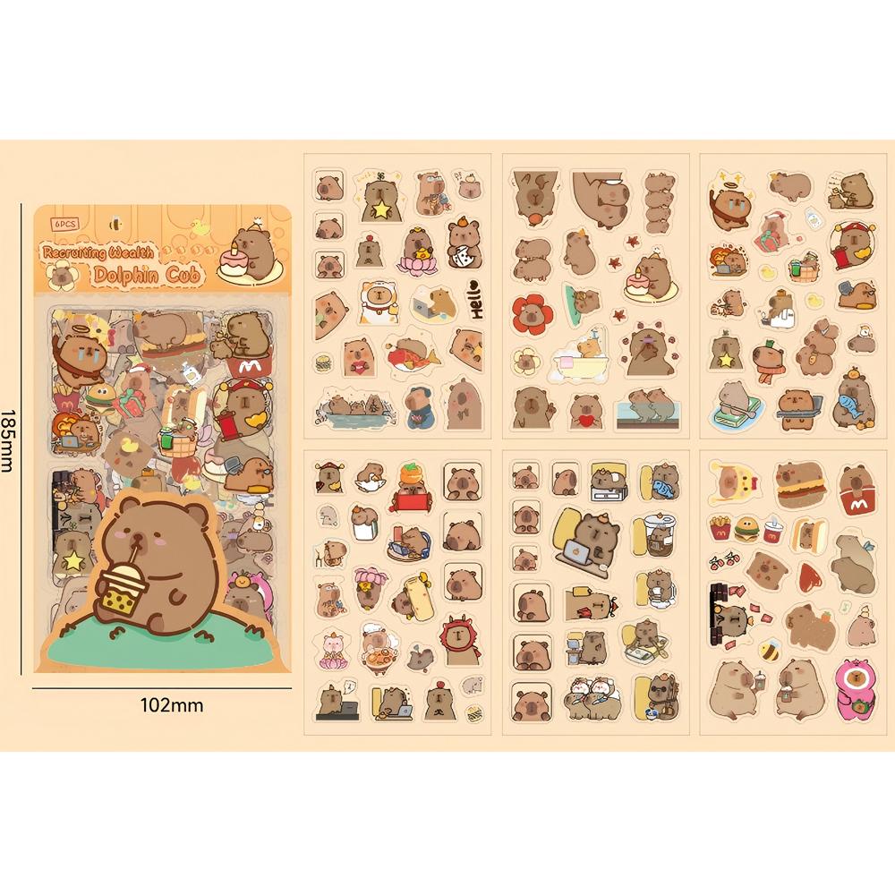 6 Blatt/Packung Transparente Niedliche Cartoon-Capybara-Aufkleber Kawaii Kinder-Abziehbilder Spielzeug Wasserdicht DIY Tagebuch Schreibwaren Schulbedarf