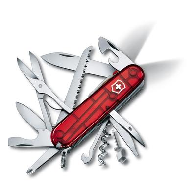 Huntsman Lite Translucent Red Swiss Army Knife Emergency with Scissors and Saw 21 - Multifunctional, Preparedness, Hiking, Camping, -