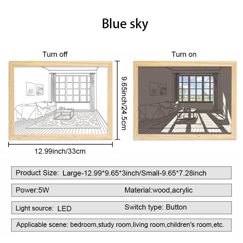 Modern vázlatos művészeti stílusú világításfestmény 9,65 * 7,28 hüvelykes háromszínű fényváltó LED dekoratív festmény, amely alkalmas hálószoba folyosójára