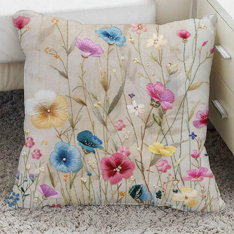 Funda de almohada de floración rica con adorno de flor tridimensional Funda de almohada Decoración de sofá para el hogar Funda de cojín Almohada de mesita de noche