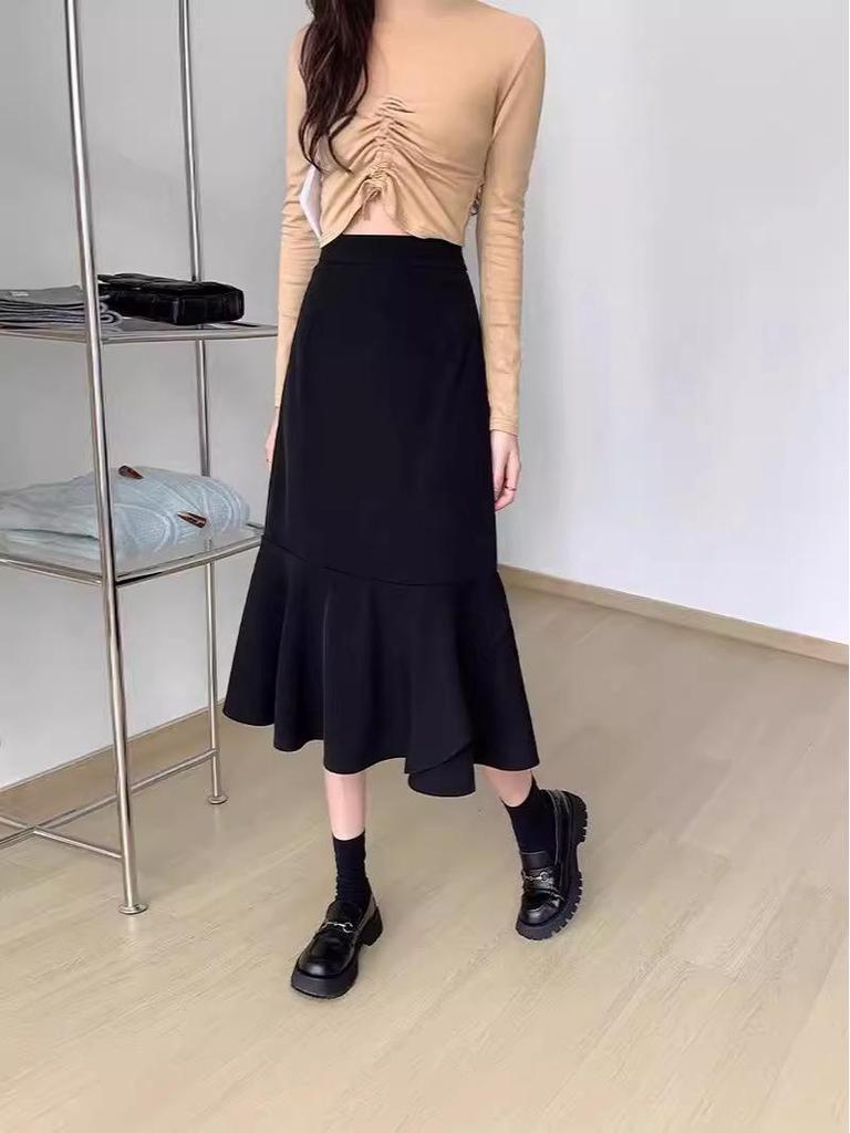 2024 Summer Petite High-Waist Fishtail Midi Skirt - Slimming, Irregular Hem