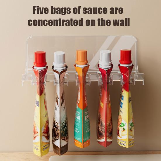 1/2Pcs Storage Rack Hanging Wall Organizer Large Capacity Sauce Bags Condiment Bottles Transparent Frame Space Saving Kitchen Rack