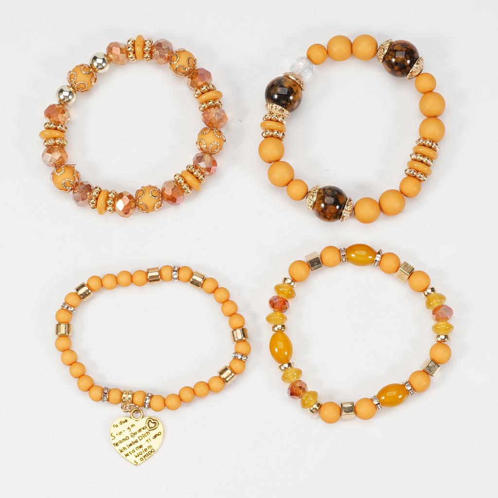 4pcs/set Boho Crystal Beads Chain Bracelet For Women Vintage Heart Elastic Bangle Female Party Jewelry Accessories