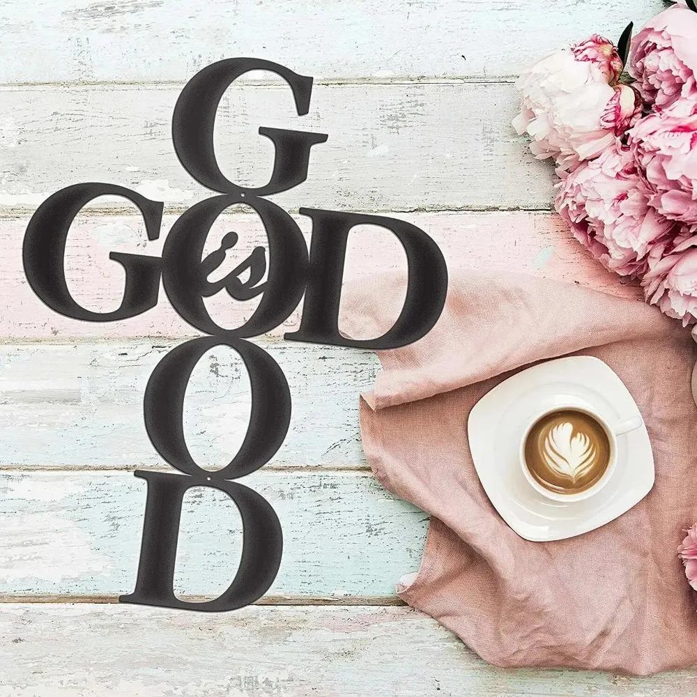 1 Stück Schwarzes Metallkreuz Gott ist gut Schild Wanddeko Religiöse Küchendeko für Wohnzimmer Schlafzimmer Arbeitszimmer Veranda Dekoration