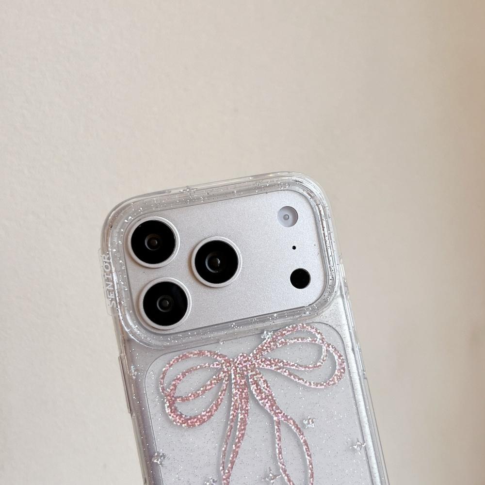 Aplicável à capa de telemóvel Apple 17promax laço com glitter iphone16pro transparente super popular explosão 15 única bonita senso avançado 14