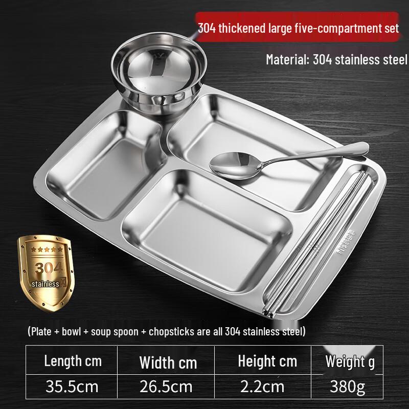 Wuhe Stainless Steel 5-Compartment Meal Tray Set