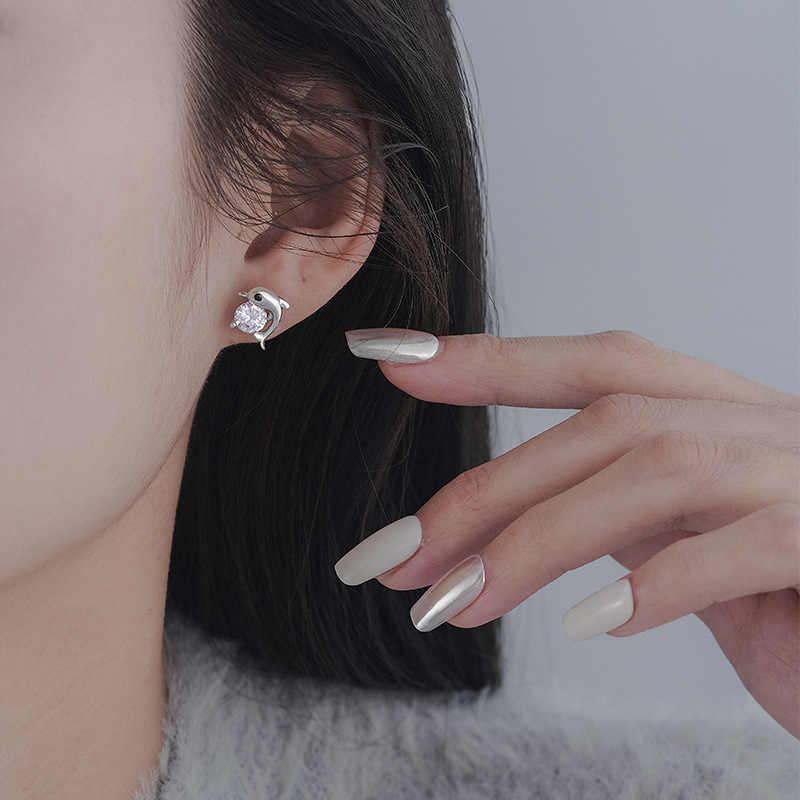 Small Animal Dolphin CZ Crystal Stud Earrings for Women Simple Retro Temperament Fashion Sweet Personality Jewelry