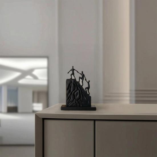 3D Printed Climbing Together Statue, Modern Minimalist Abstract Climbing Sculpture, Matte Black Desk Art Statue, for Desktop Office Decor