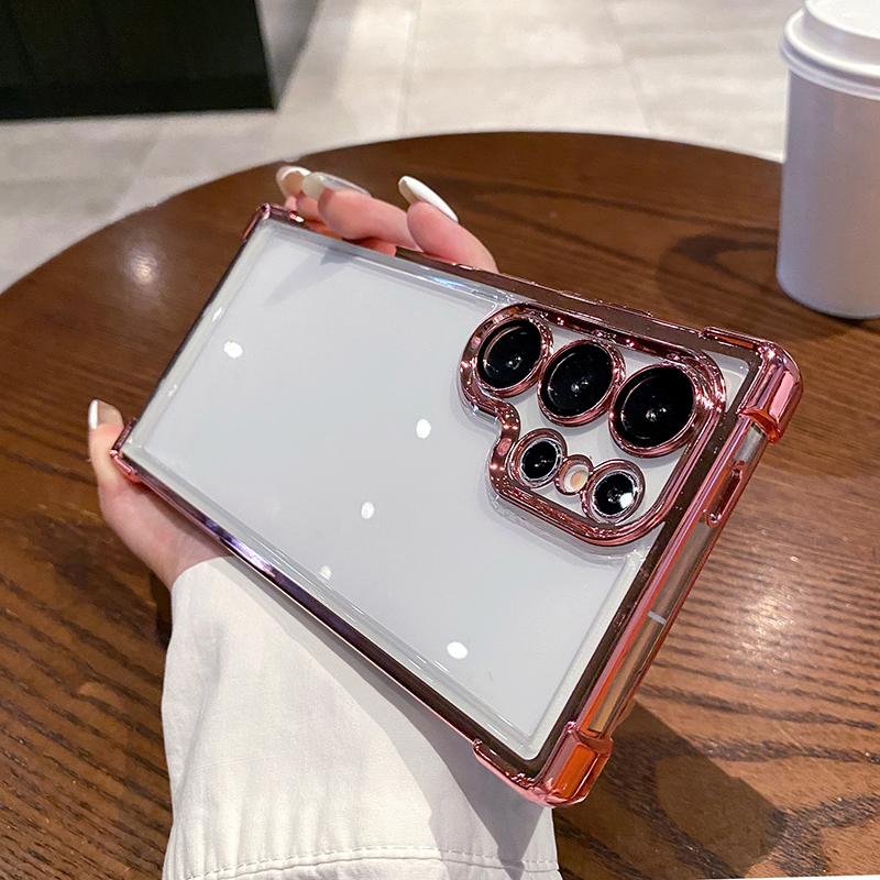 Luxury Plating TPU Four Corner Shockproof Transparent Phone Case For Samsung S24 Ultra S22 S23 Ultra Plus FE Bumper Back Cover