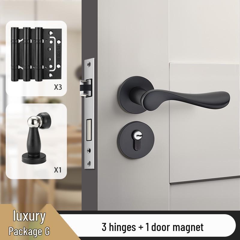 Universal Magnetic Black Bedroom Door Handle Lock - Silent, Solid Wood Design