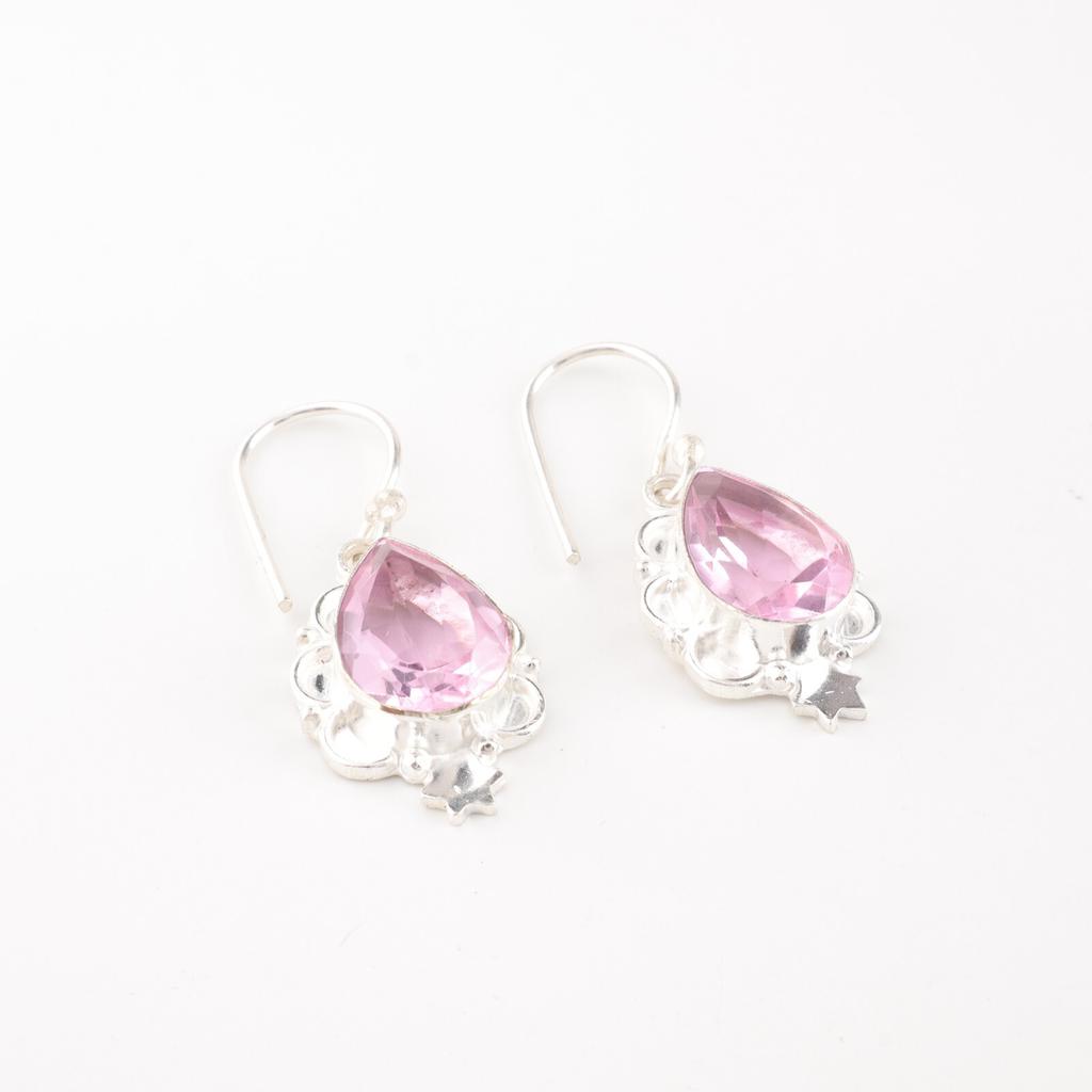 Morganite Gemstone 925 Sterling Silver Handmade Jewelry Statement Earrings 1.6" EE-163-5