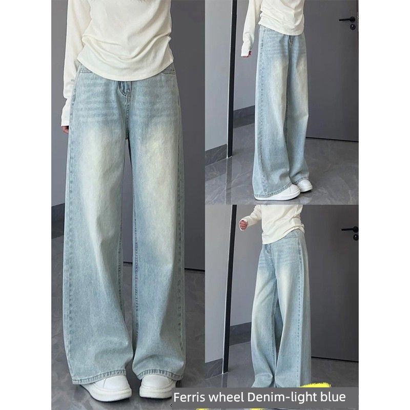

Light Color Straight-leg Denim Women s Summer 2025 New Arrival High Waist Slim Looking Loose Drooping Small Wide Leg Mop Pants Light Blue XS([Recommended 37.50 kg-42.50 kg]])