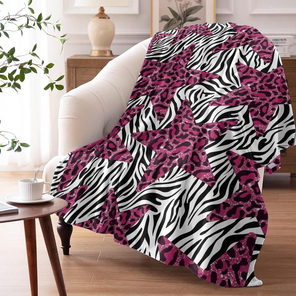 Leopard Print Patchwork Throw Soft Flannel Throw Summer Blanket Lightweight Cozy Nap Blanket for Sofa Bed Travel