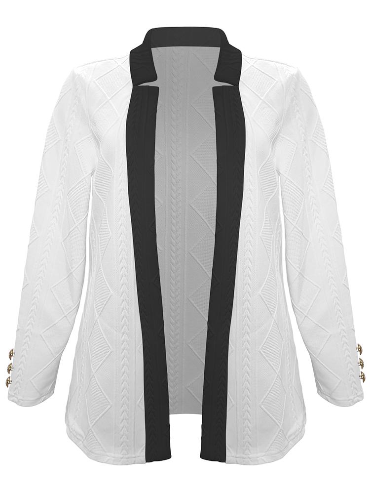 Fashionable Women's Clothing Solid Color Dual Tone Textured Long Sleeved Cardigan Jacket Cufflink Suit