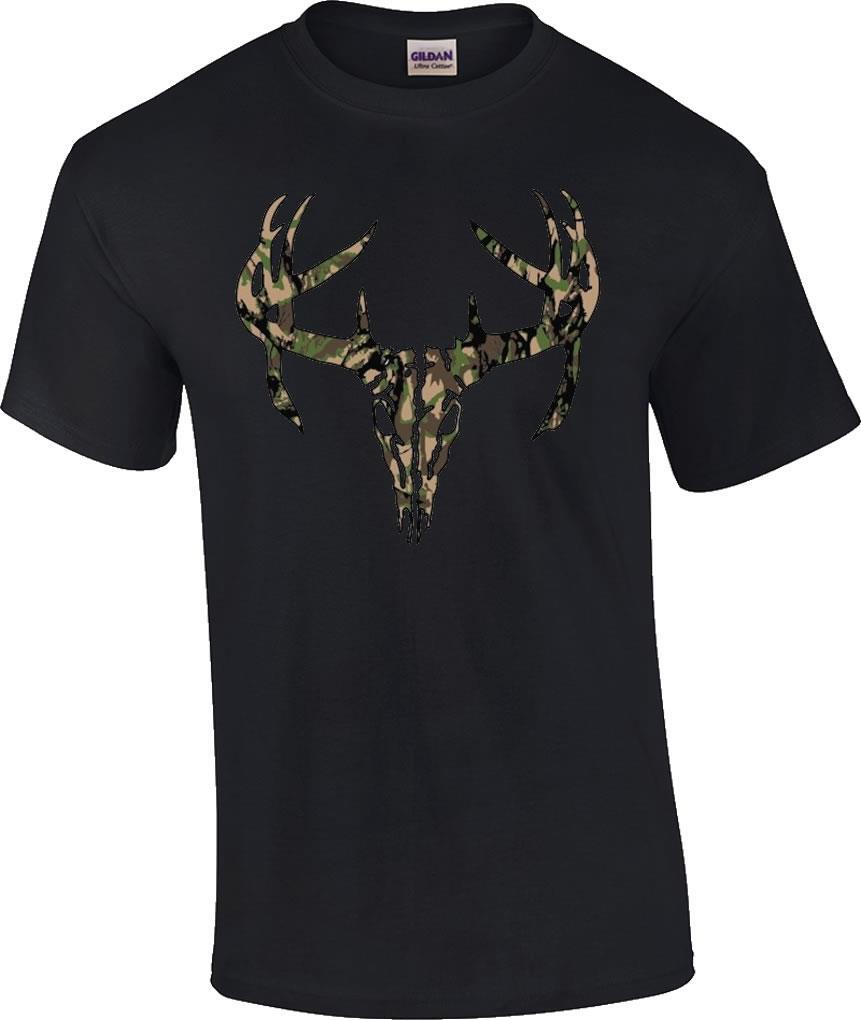 Camo Deer Skull Camouflauge Buck Deer Hunter T-Shirt S