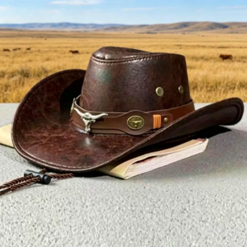 New Western Cowboy Knight Hat Head Retro Outdoor Travel Flat Top Knight Hat Party Hats Cowboy Accessories Men and Women