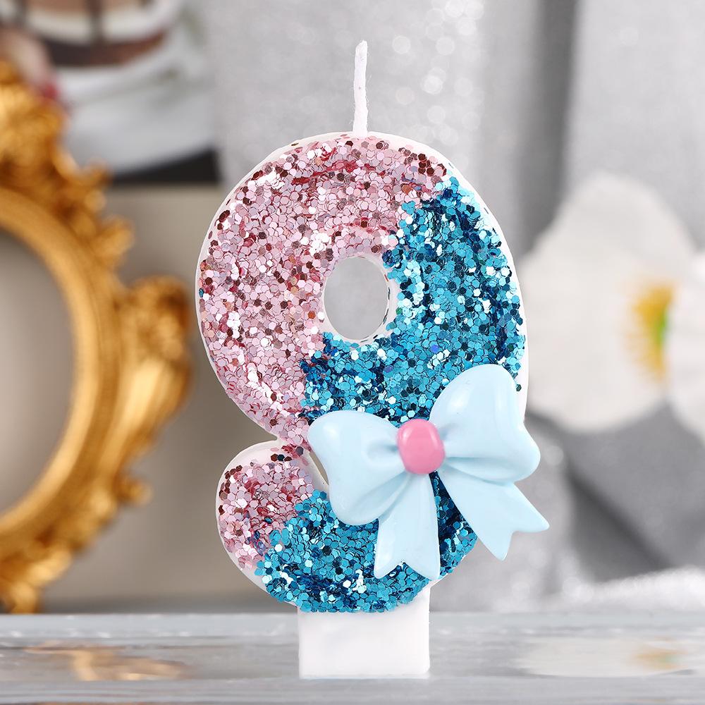 0-9 Birthday Digital Candles, 3D Design of Birthday Candles, Cake, Birthday Party (Blue Bow)