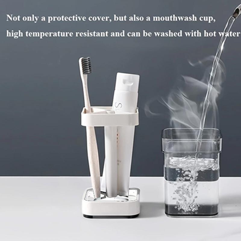 

2-in-1 Toothbrush Holder with Detachable Mouthwash Cup, Anti-Skid Base, Family Bathroom Organizer (21.5×8.4×8.4cm) белый