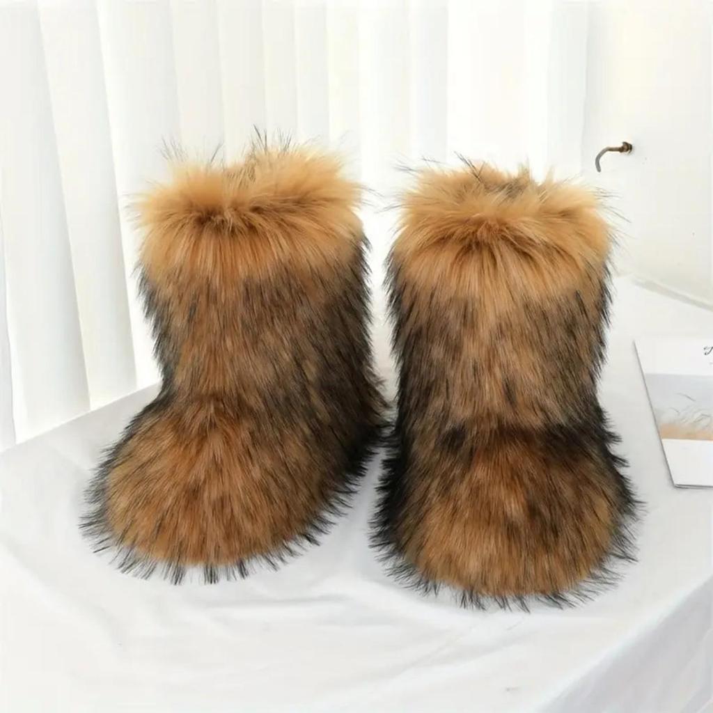 European & American Style Faux Fur Mid-Calf Snow Boots - Warm, Cold-Resistant, Plus Size for Autumn & Winter