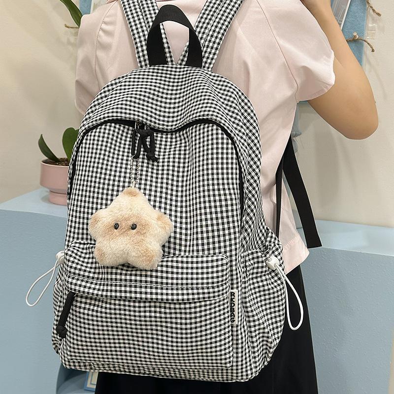 ins cute plaid schoolbag female junior high school student small fresh backpack female backpack high value student schoolbag