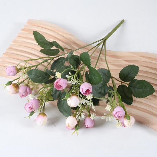 Artificial Flower with Green Leaves 15 Head Fake Silk Flower DIY Wedding Floral Arrangement Home Office Party Faux Bloom Decoration