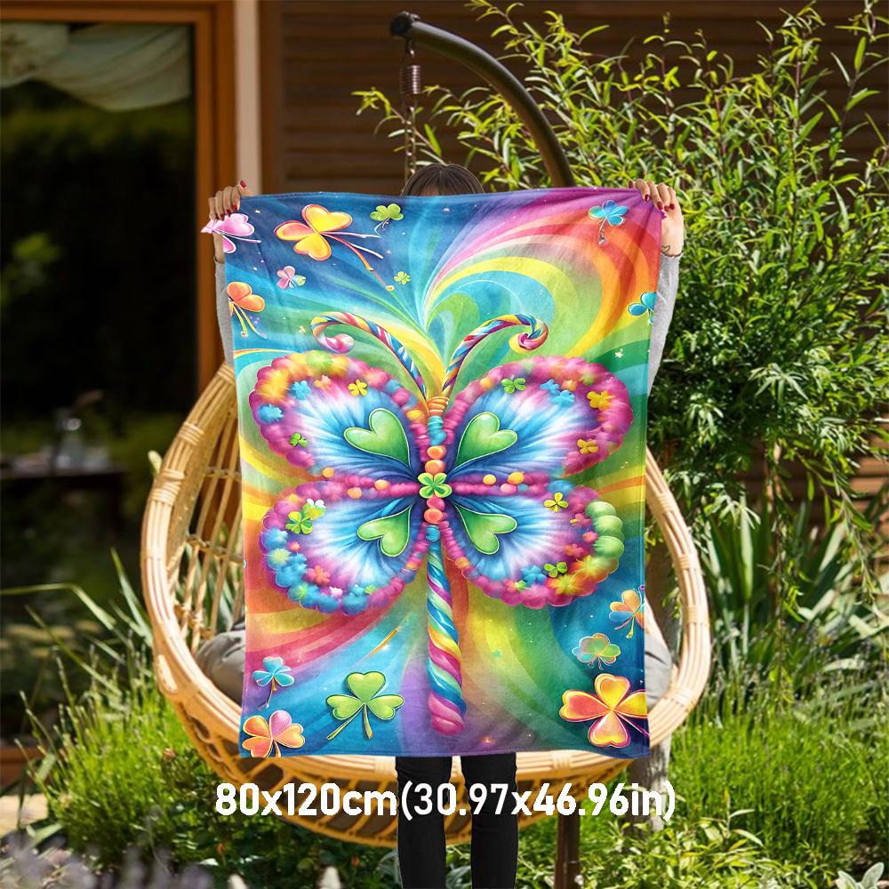 

1pc Butterfly, Rainbow Outdoor Flannel Blanket Soft Warm All-Season Throw for Sofa Bed Car Camping Office, Cozy Gift Idea1259S 80x120cm(31x47inch)