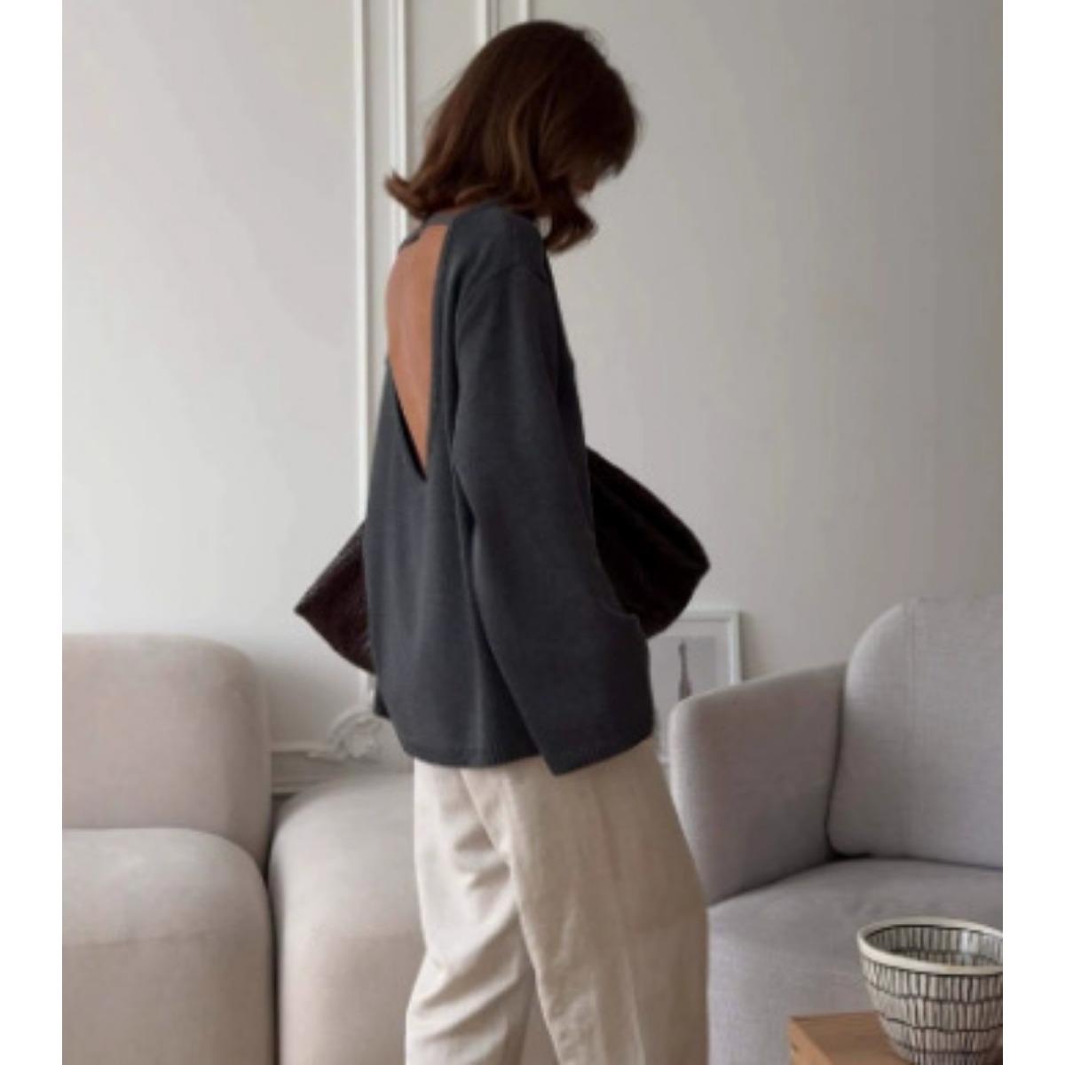 

2025 Осень Зима Новинка Женский Свитер из Чистого Хлопка Свободного Кроя Трикотаж с Открытой Спиной Модный Повседневный Пуловер L