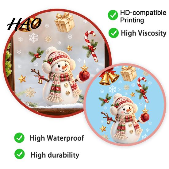 Christmas Party Supplies Window Cling, Santa/Snowman/House/ Tree Patterns Print, Waterproof Glass Clings PVC Decorative Static Sticker for Doors