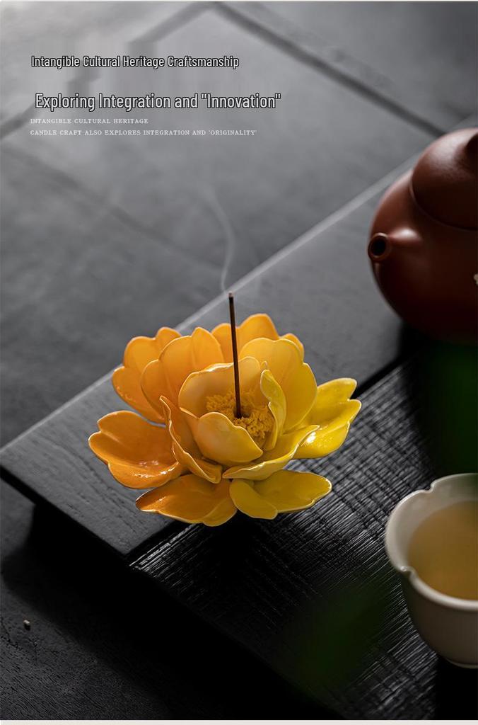 Xichun Handmade Ceramic Flower Incense Holder - Zen Style Ornament