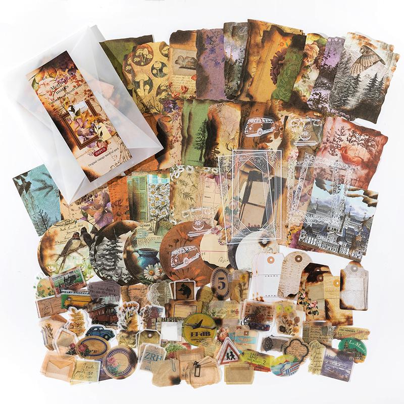 

Vintage Scrapbooking material set Artsy style coffee stain burned shaped sticker material paper tag DIY decorative material