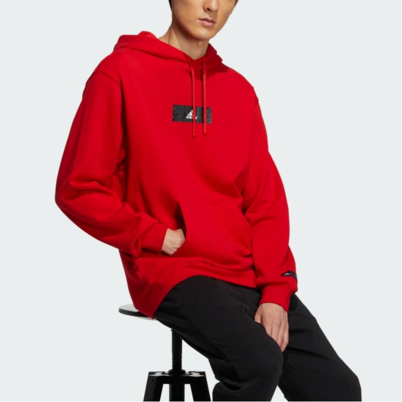 Adidas CNY Logo Print Drawstring Hooded Sweatshirt Casual Long Sleeve Tops Men Red HZ3036