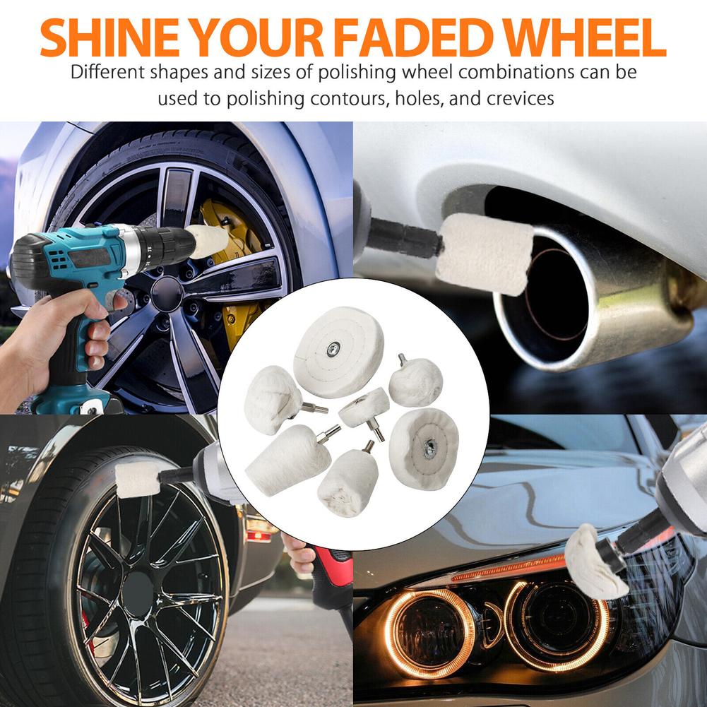 7Pcs Flannelette Polishing Wheel Kit Buffing Pads With 1/4" Hex Shafts Polishing Mop Wheel Grinding Head For Drill