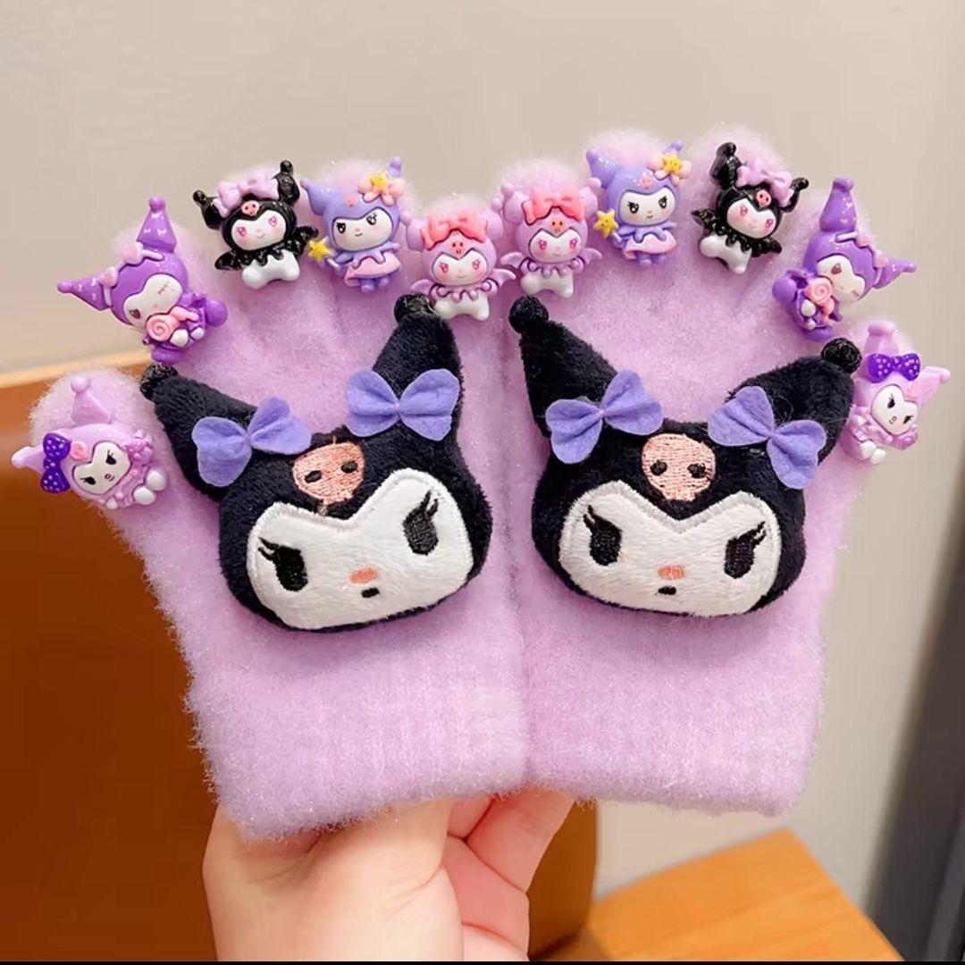 

Мультяшные плюшевые перчатки Куроми для девочек (Возраст 3-7 лет) - Теплые, непродуваемые пятипалые перчатки для осени и зимы.