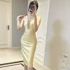 Silk Luxury Low-Cut Mesh Bandage Dress with Gold Waist for Evening Party